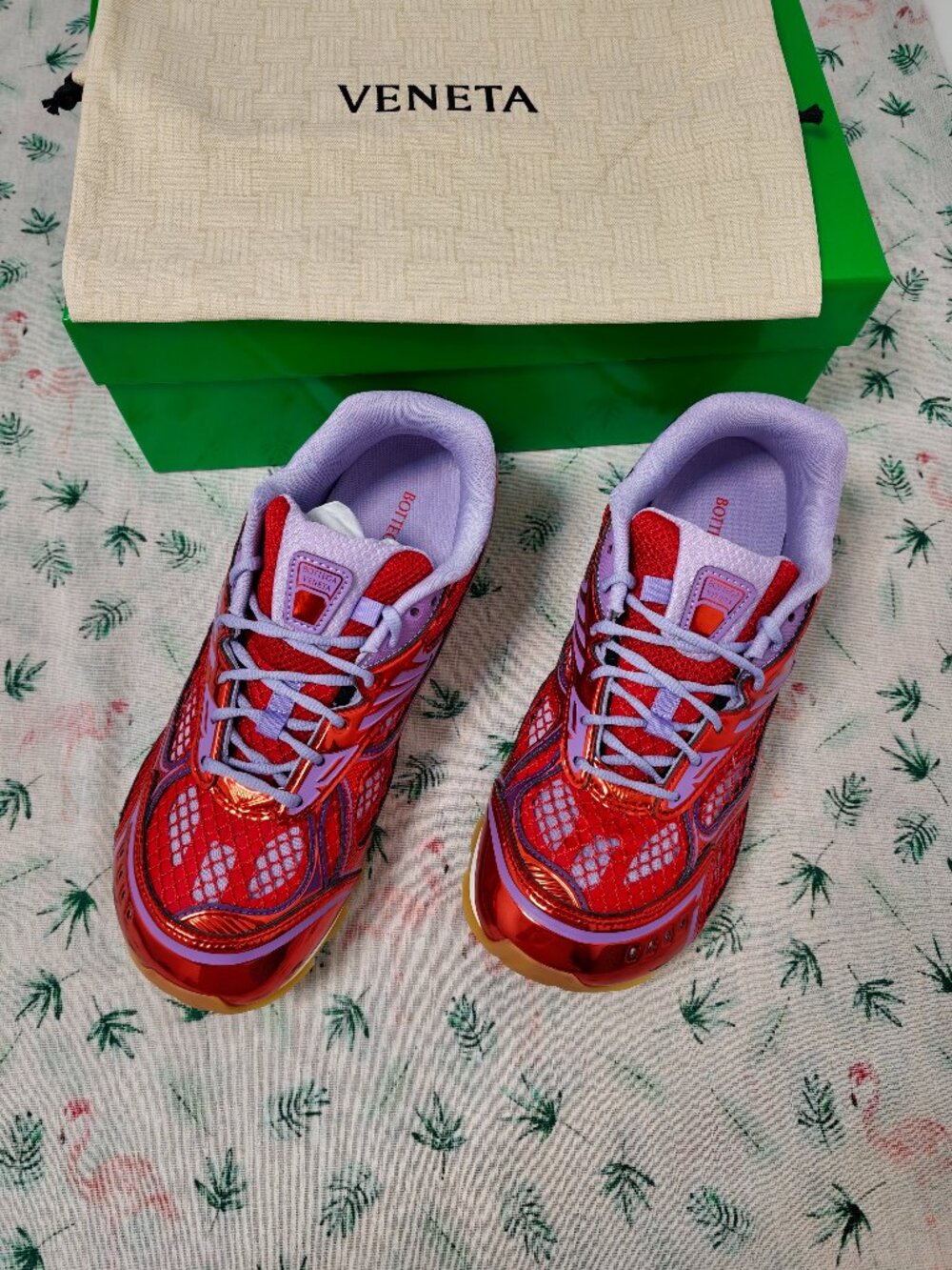 Bottega Veneta Orbit Sneakers, Red & Purple Mesh Runner Shoes